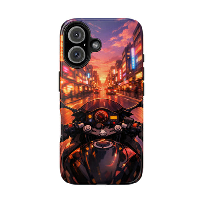Motorcycle City POV Tough Case - Urban Sunset Rider Cover for iPhone & Samsung