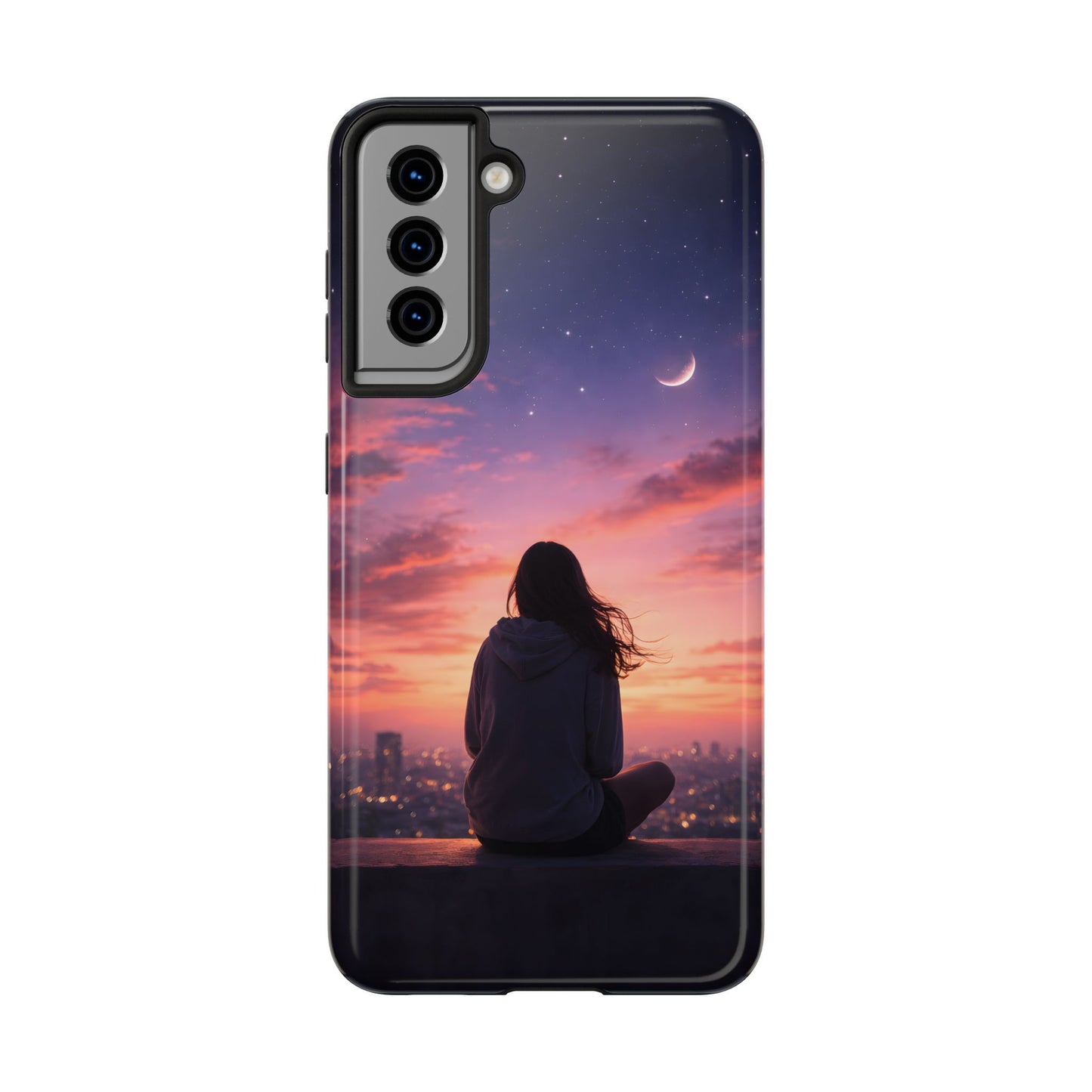 Dreamy Rooftop Sunset Tough Case - Lo-Fi Cityscape Cover for iPhone & Samsung