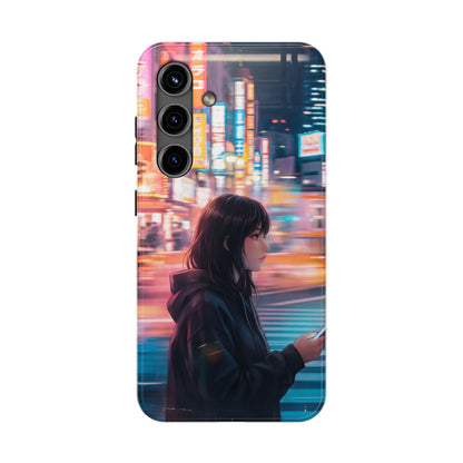 Neon City Girl Tough Case - Urban Melancholy Anime Cover for iPhone & Samsung