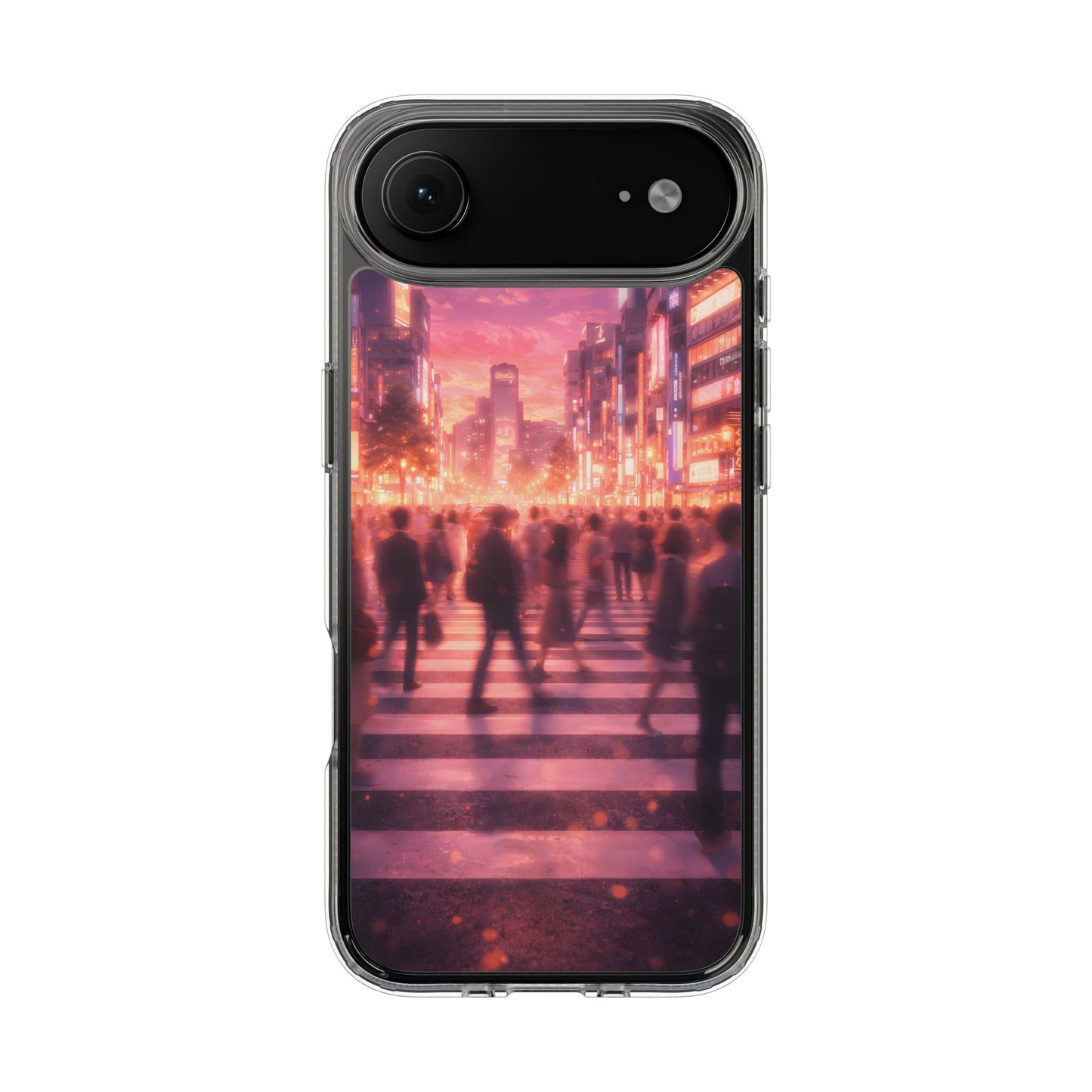 Clear Neon City Sunset Case - Tokyo Crosswalk Aesthetic Transparent Cover