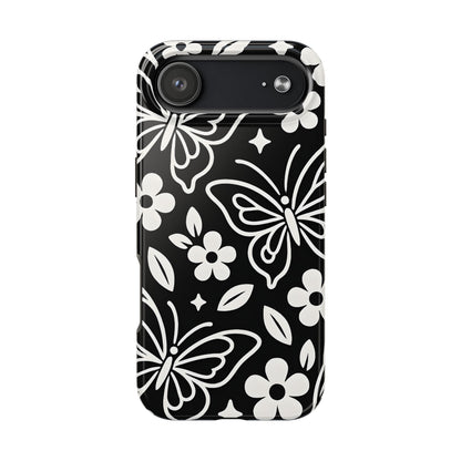Midnight Butterfly Line Art Tough Case - Minimalist Floral Cover for iPhone & Samsung