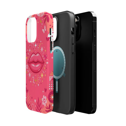 Retro Pink Kiss Floral Magnetic Impact Case