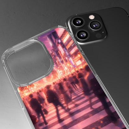 Clear Neon City Sunset Case - Tokyo Crosswalk Aesthetic Transparent Cover