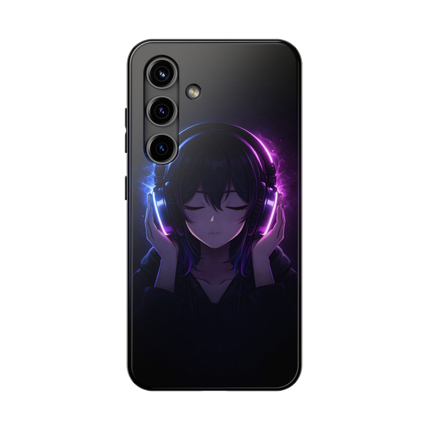 Neon Music Anime Girl Tough Case - Purple & Blue Aesthetic Cover for iPhone & Samsung