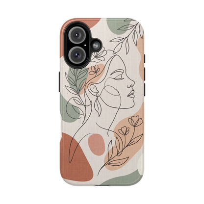 Earthy Abstract Female Line Art Tough Case - Minimalist Boho Cover for iPhone & Samsung