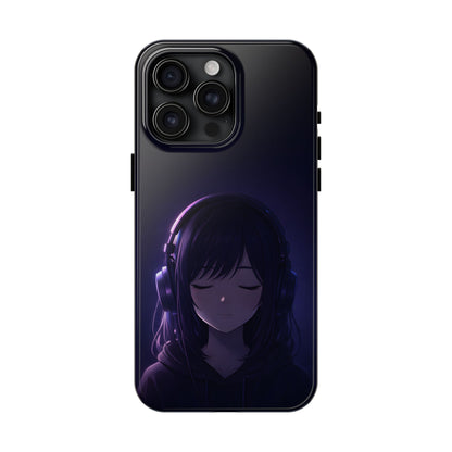 Midnight Lofi Anime Girl Tough Case - Deep Purple Music Cover for iPhone & Samsung