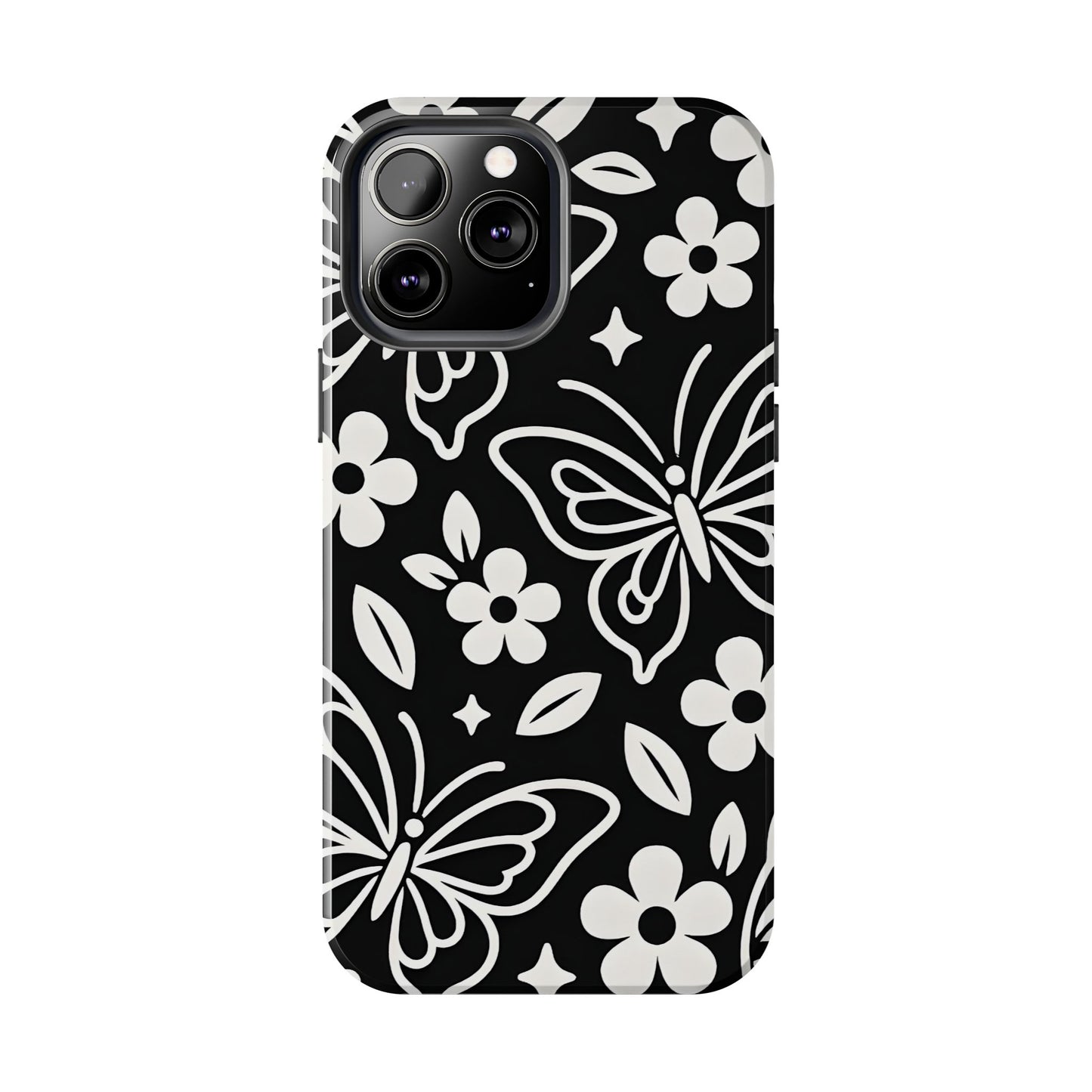 Midnight Butterfly Line Art Tough Case - Minimalist Floral Cover for iPhone & Samsung
