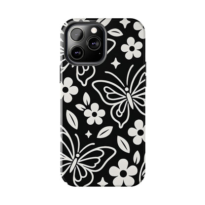 Midnight Butterfly Line Art Tough Case - Minimalist Floral Cover for iPhone & Samsung
