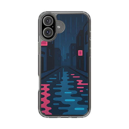 Clear Rainy Neon Street Case - Minimalist Urban Aesthetic Transparent Cover