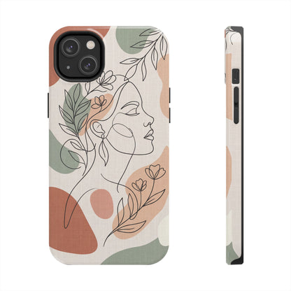 Earthy Abstract Female Line Art Tough Case - Minimalist Boho Cover for iPhone & Samsung