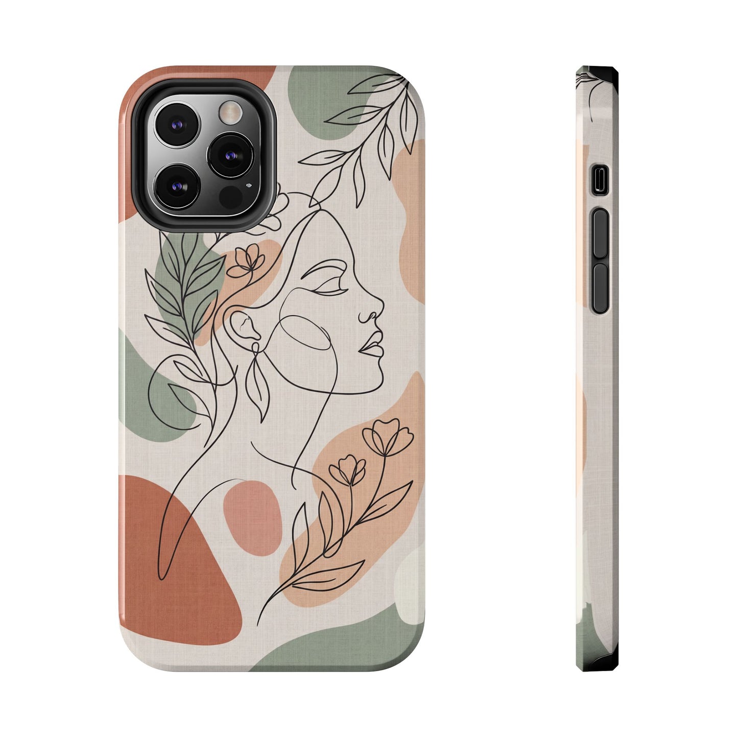 Earthy Abstract Female Line Art Tough Case - Minimalist Boho Cover for iPhone & Samsung