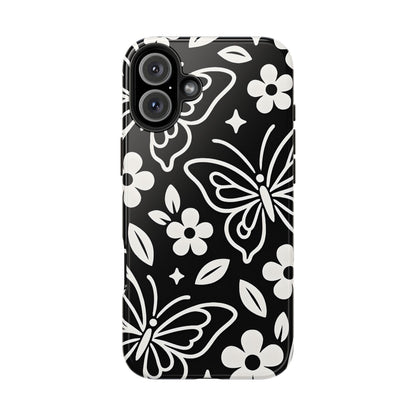 Midnight Butterfly Line Art Tough Case - Minimalist Floral Cover for iPhone & Samsung