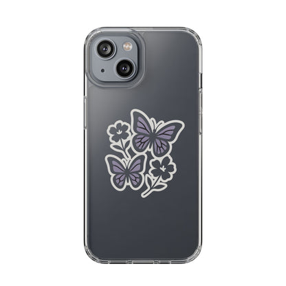 Clear Lavender Butterfly Case - Floral Botanical Transparent Cover for iPhone & Samsung