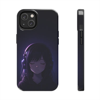 Midnight Lofi Anime Girl Tough Case - Deep Purple Music Cover for iPhone & Samsung