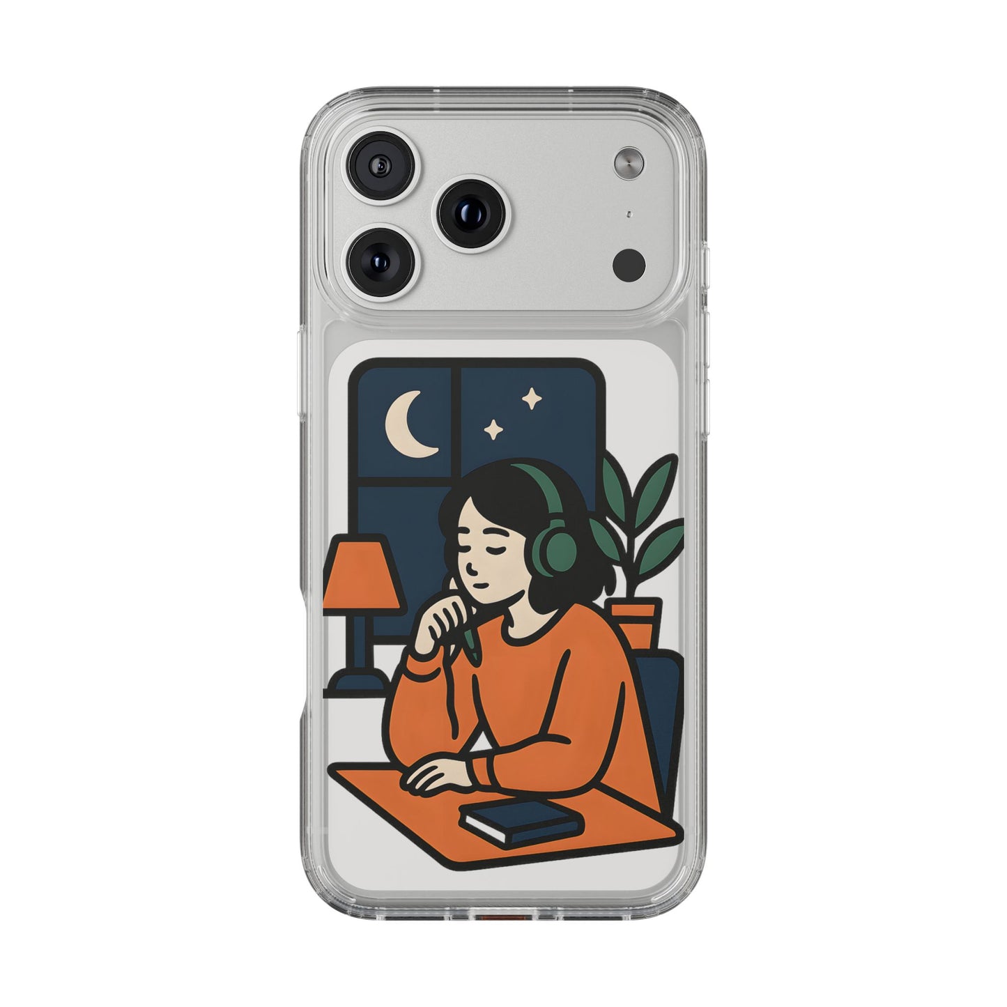 Clear Lofi Study Girl Case - Minimalist Aesthetic Transparent Cover for iPhone & Samsung