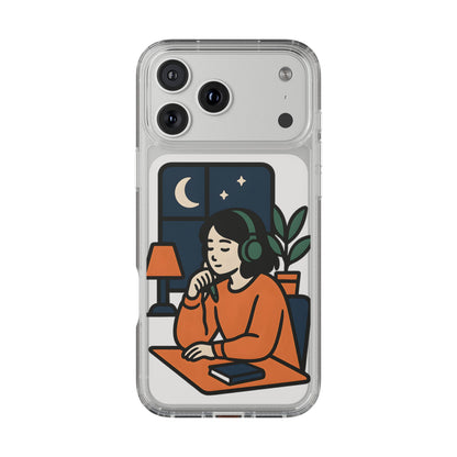 Clear Lofi Study Girl Case - Minimalist Aesthetic Transparent Cover for iPhone & Samsung