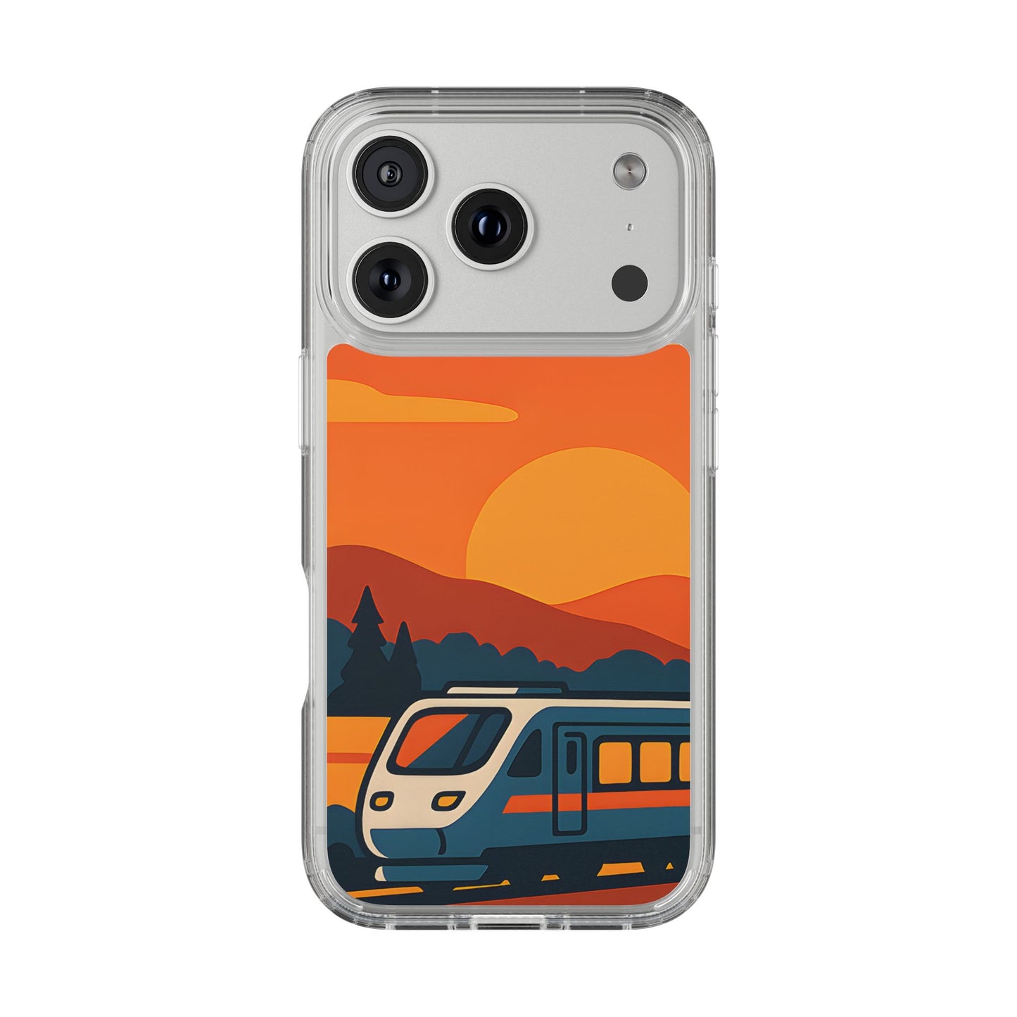 Clear Sunset Train Phone Case - Minimalist Travel Aesthetic Transparent Cover