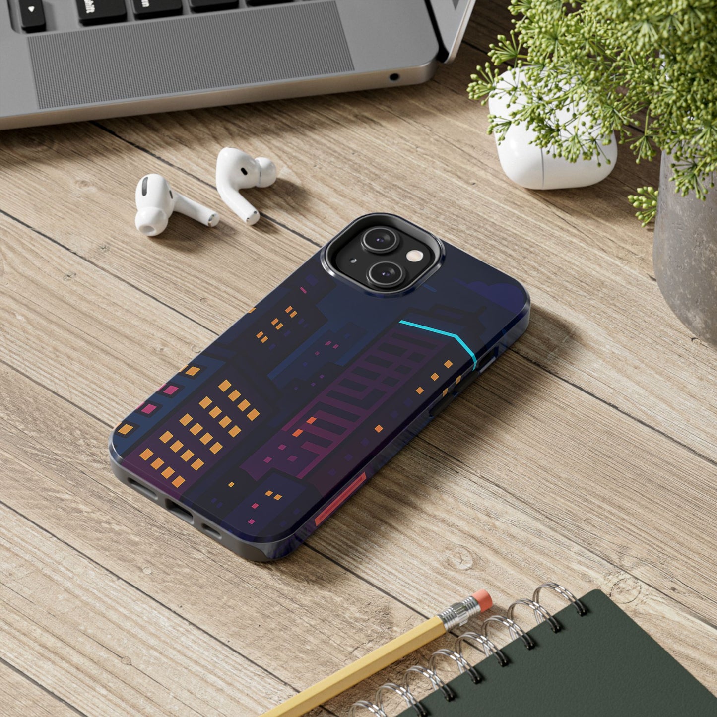 Neon City Skyline Tough Phone Case – Night Aesthetic Protective Cover for iPhone & Samsung