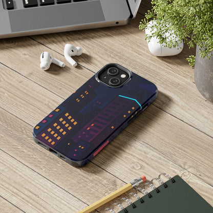 Neon City Skyline Tough Phone Case – Night Aesthetic Protective Cover for iPhone & Samsung