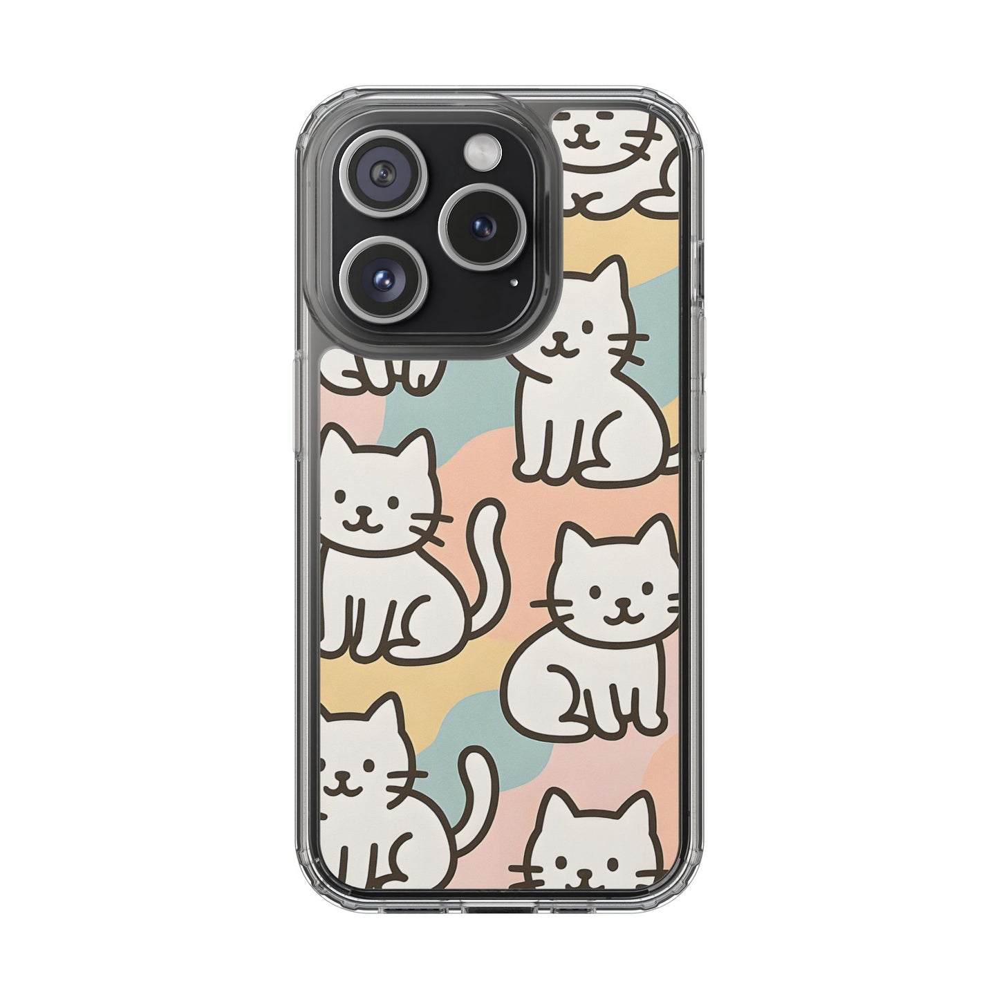 Clear White Cat Pattern Case - Kawaii Pastel Aesthetic Transparent Cover
