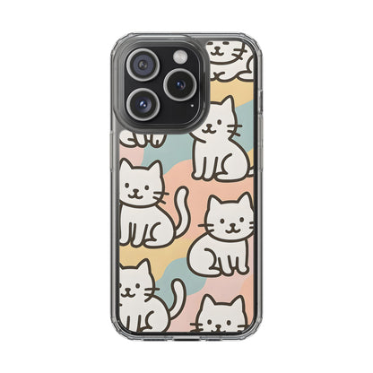 Clear White Cat Pattern Case - Kawaii Pastel Aesthetic Transparent Cover