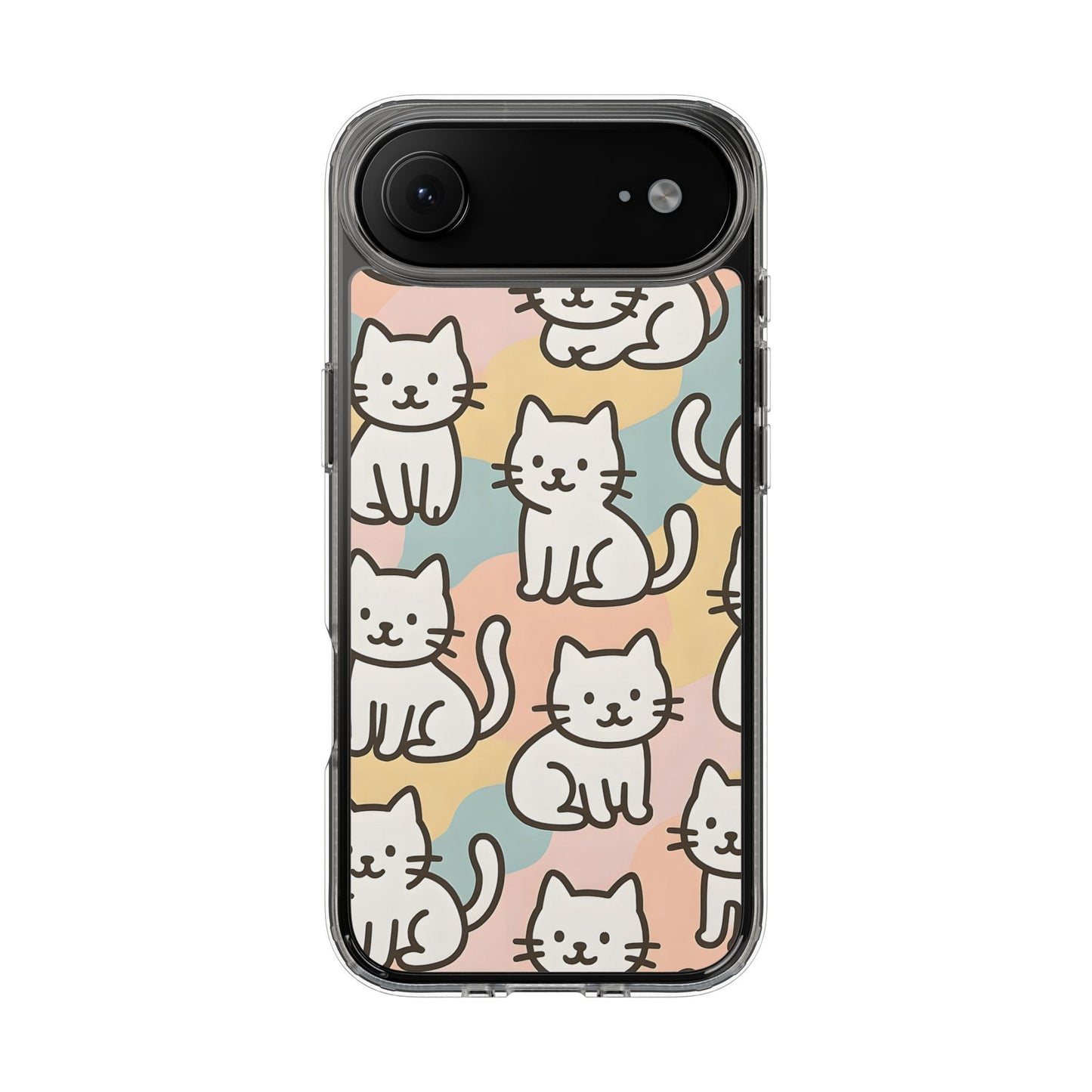 Clear White Cat Pattern Case - Kawaii Pastel Aesthetic Transparent Cover