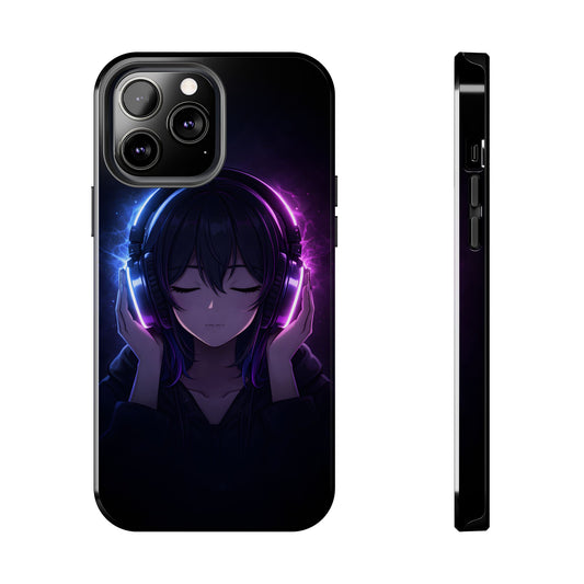 Neon Music Anime Girl Tough Case - Purple & Blue Aesthetic Cover for iPhone & Samsung