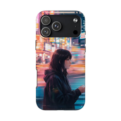 Neon City Girl Tough Case - Urban Melancholy Anime Cover for iPhone & Samsung