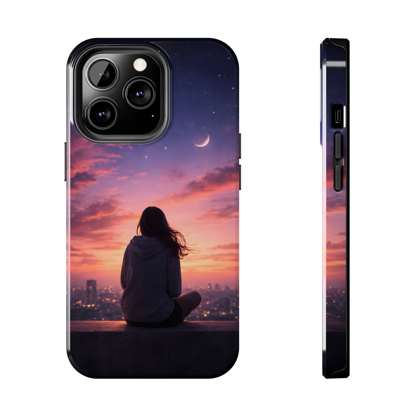 Dreamy Rooftop Sunset Tough Case - Lo-Fi Cityscape Cover for iPhone & Samsung