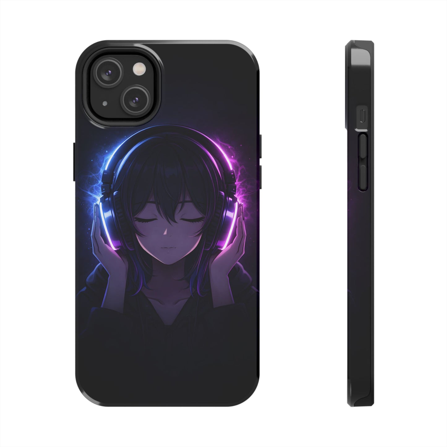 Neon Music Anime Girl Tough Case - Purple & Blue Aesthetic Cover for iPhone & Samsung