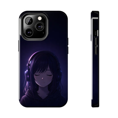 Midnight Lofi Anime Girl Tough Case - Deep Purple Music Cover for iPhone & Samsung