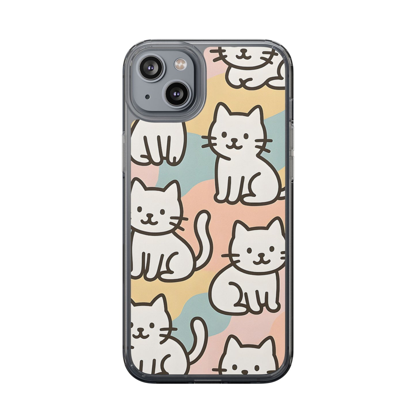 Clear White Cat Pattern Case - Kawaii Pastel Aesthetic Transparent Cover