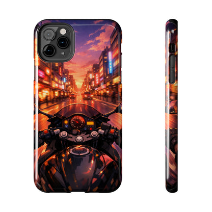 Motorcycle City POV Tough Case - Urban Sunset Rider Cover for iPhone & Samsung