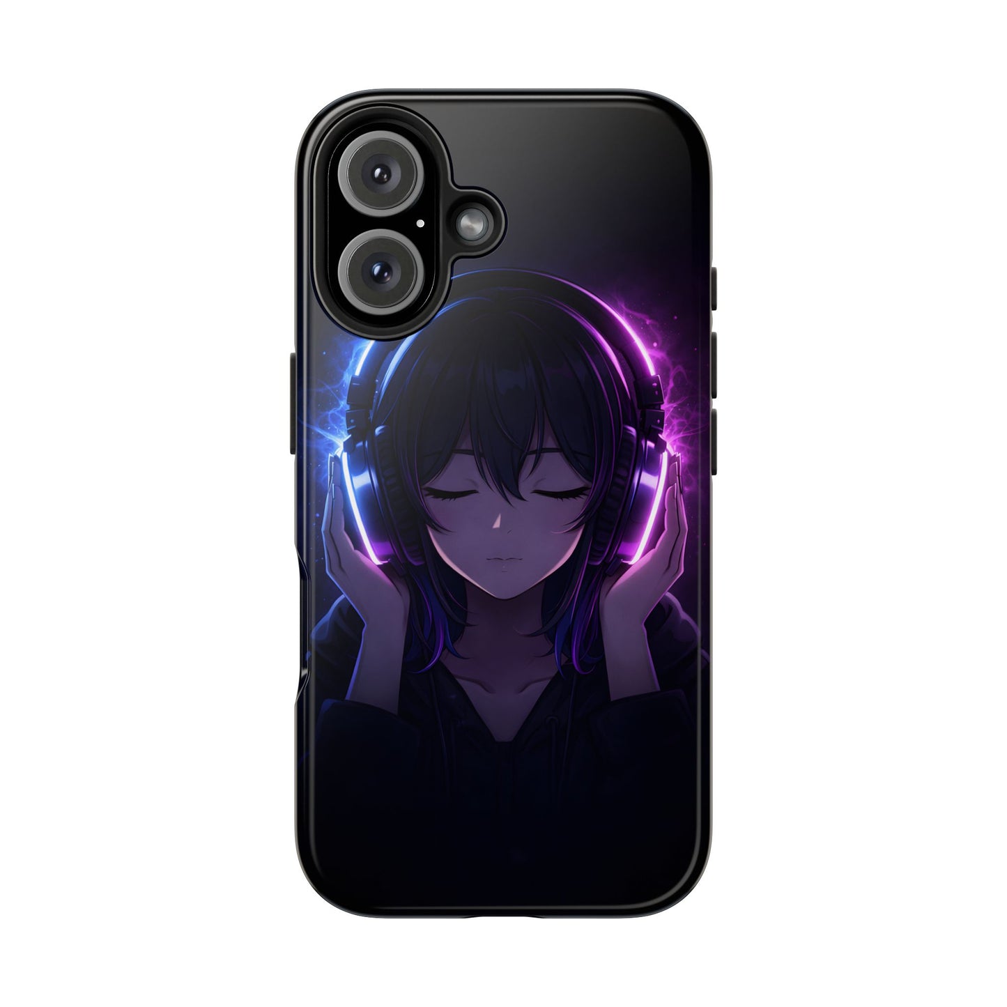 Neon Music Anime Girl Tough Case - Purple & Blue Aesthetic Cover for iPhone & Samsung