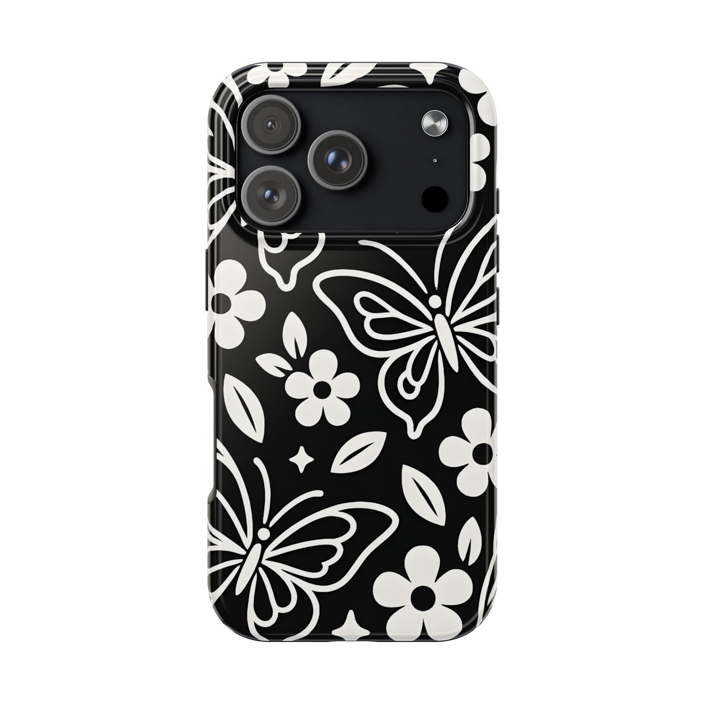 Midnight Butterfly Line Art Tough Case - Minimalist Floral Cover for iPhone & Samsung