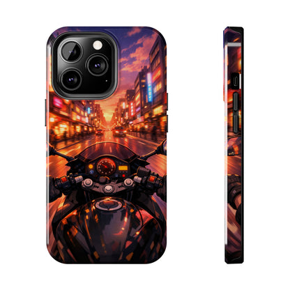 Motorcycle City POV Tough Case - Urban Sunset Rider Cover for iPhone & Samsung