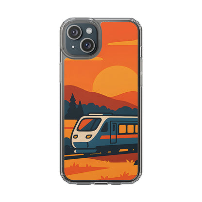 Clear Sunset Train Phone Case - Minimalist Travel Aesthetic Transparent Cover
