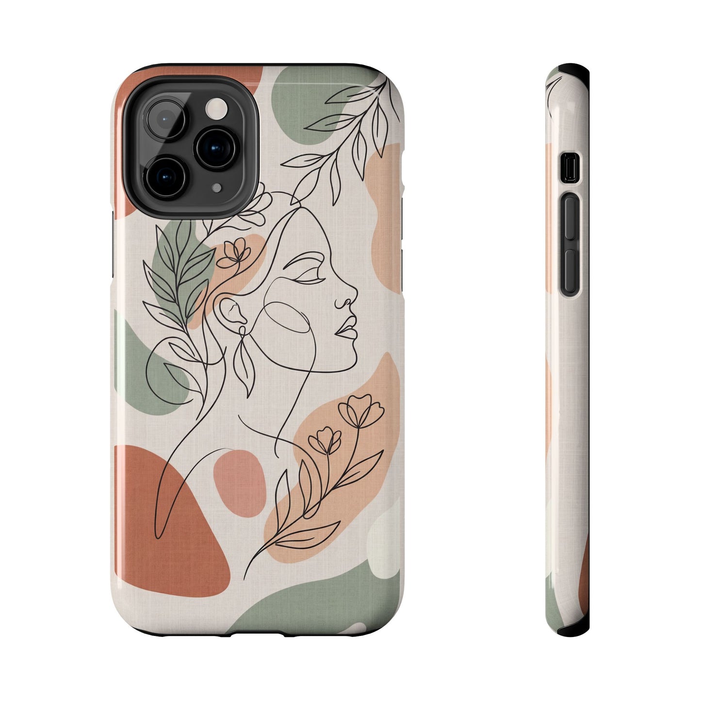 Earthy Abstract Female Line Art Tough Case - Minimalist Boho Cover for iPhone & Samsung