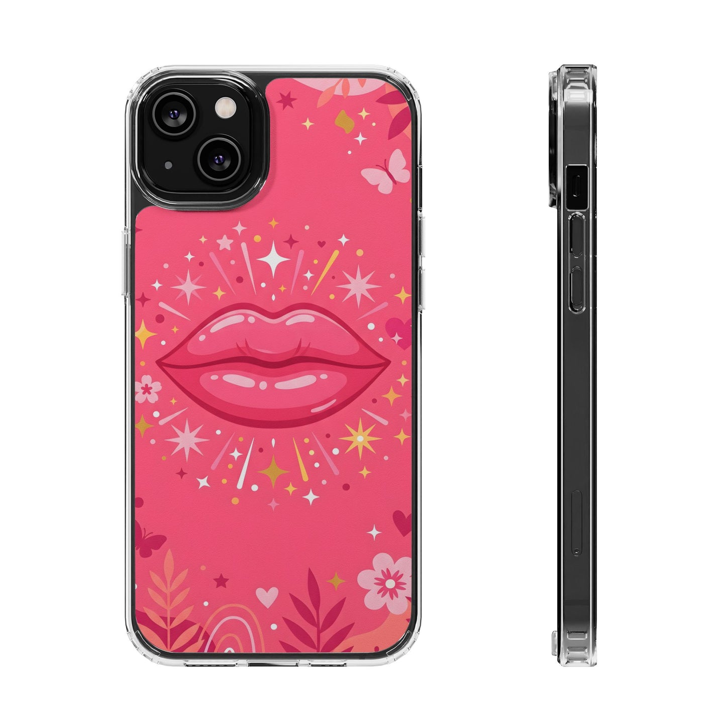 Retro Glam Pink Lips Clear Case - MagSafe Compatible Y2K Cover