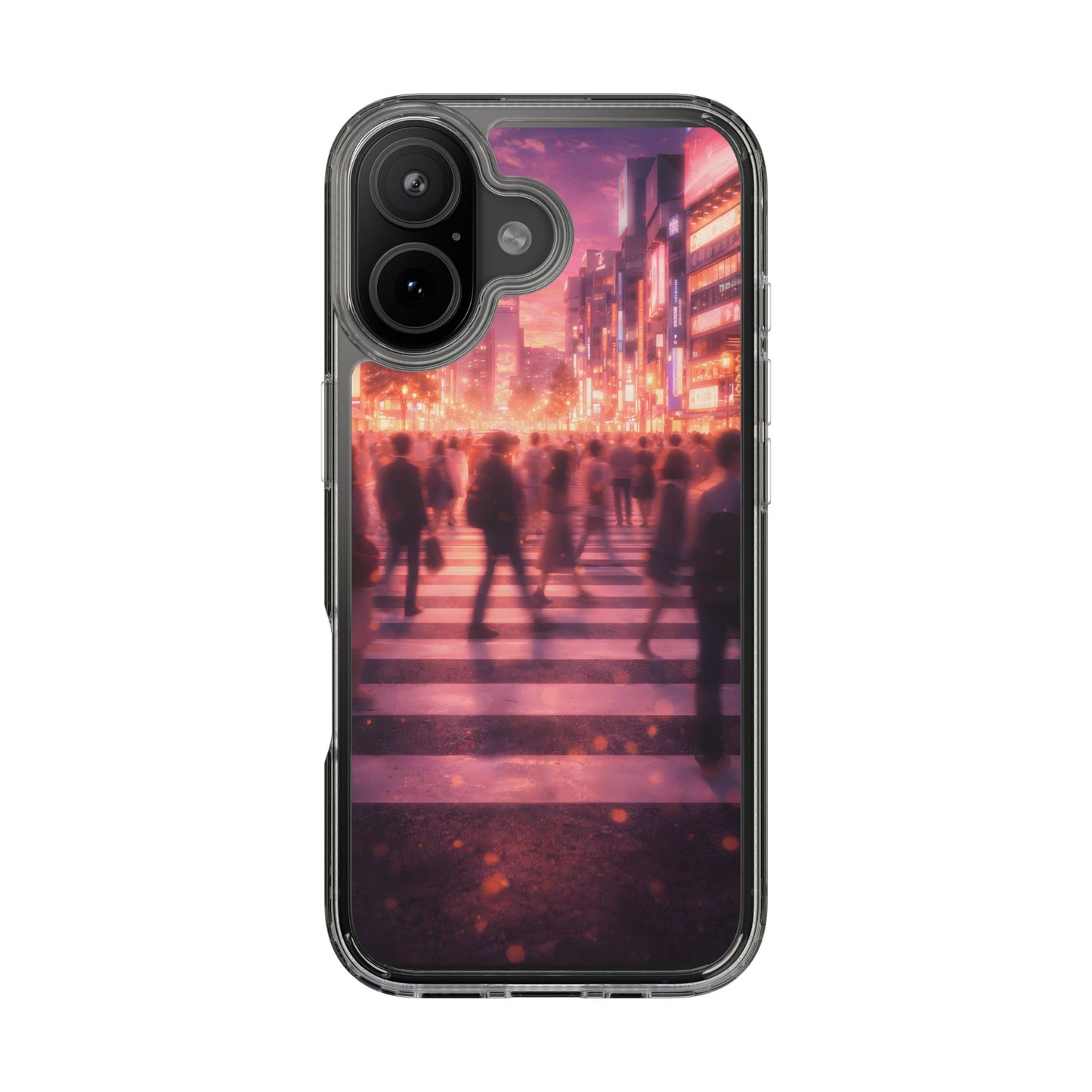 Clear Neon City Sunset Case - Tokyo Crosswalk Aesthetic Transparent Cover