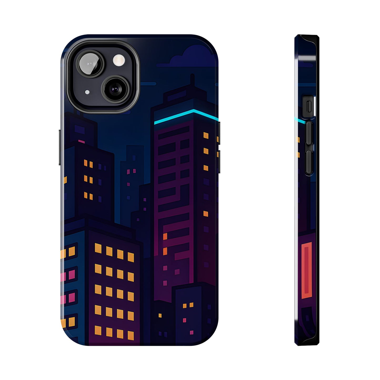 Neon City Skyline Tough Phone Case – Night Aesthetic Protective Cover for iPhone & Samsung