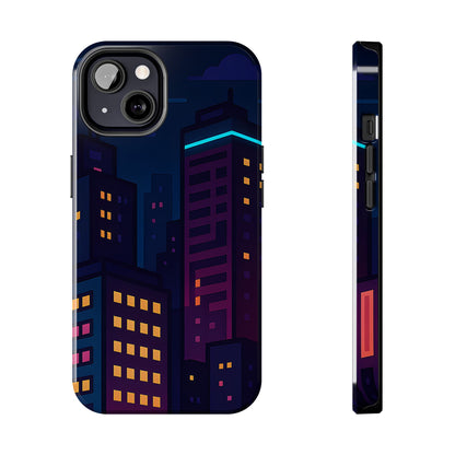 Neon City Skyline Tough Phone Case – Night Aesthetic Protective Cover for iPhone & Samsung