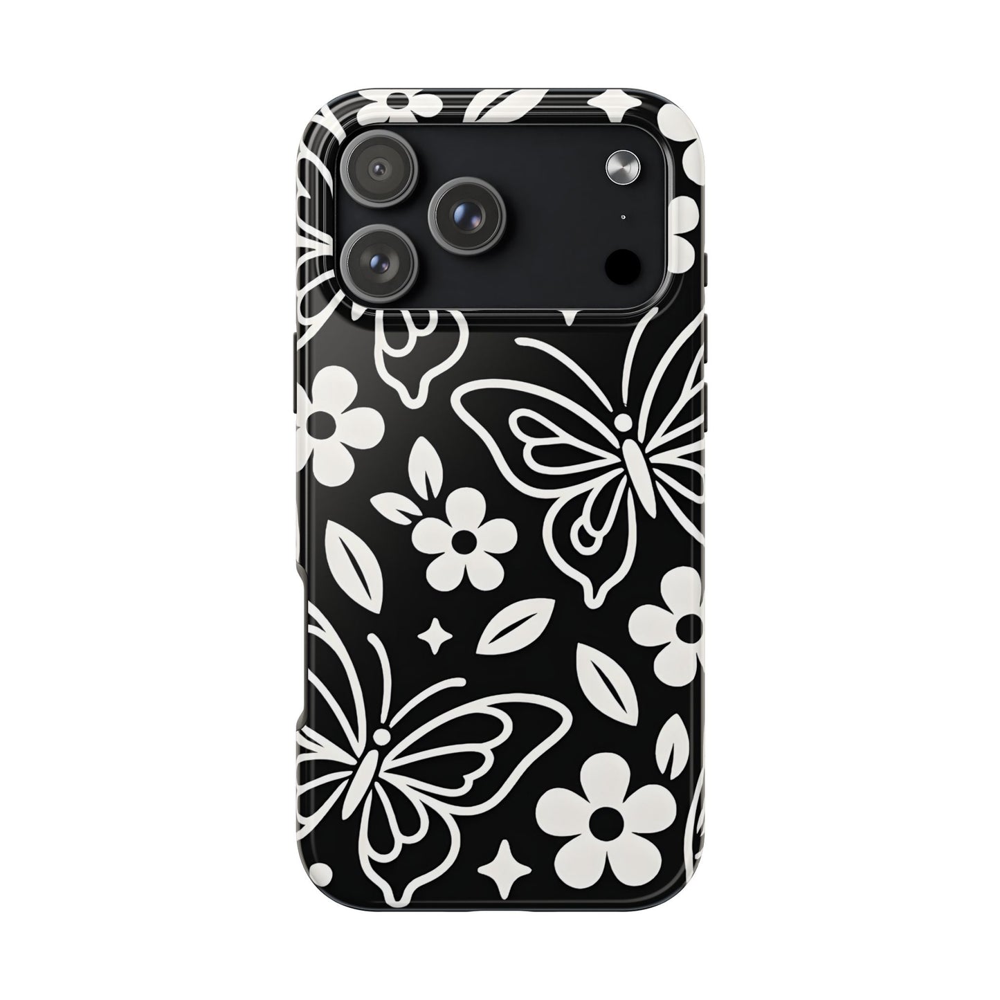 Midnight Butterfly Line Art Tough Case - Minimalist Floral Cover for iPhone & Samsung