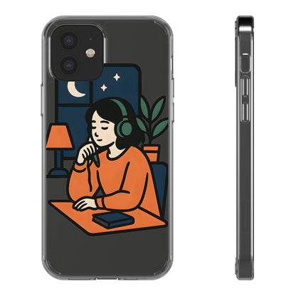 Clear Lofi Study Girl Case - Minimalist Aesthetic Transparent Cover for iPhone & Samsung