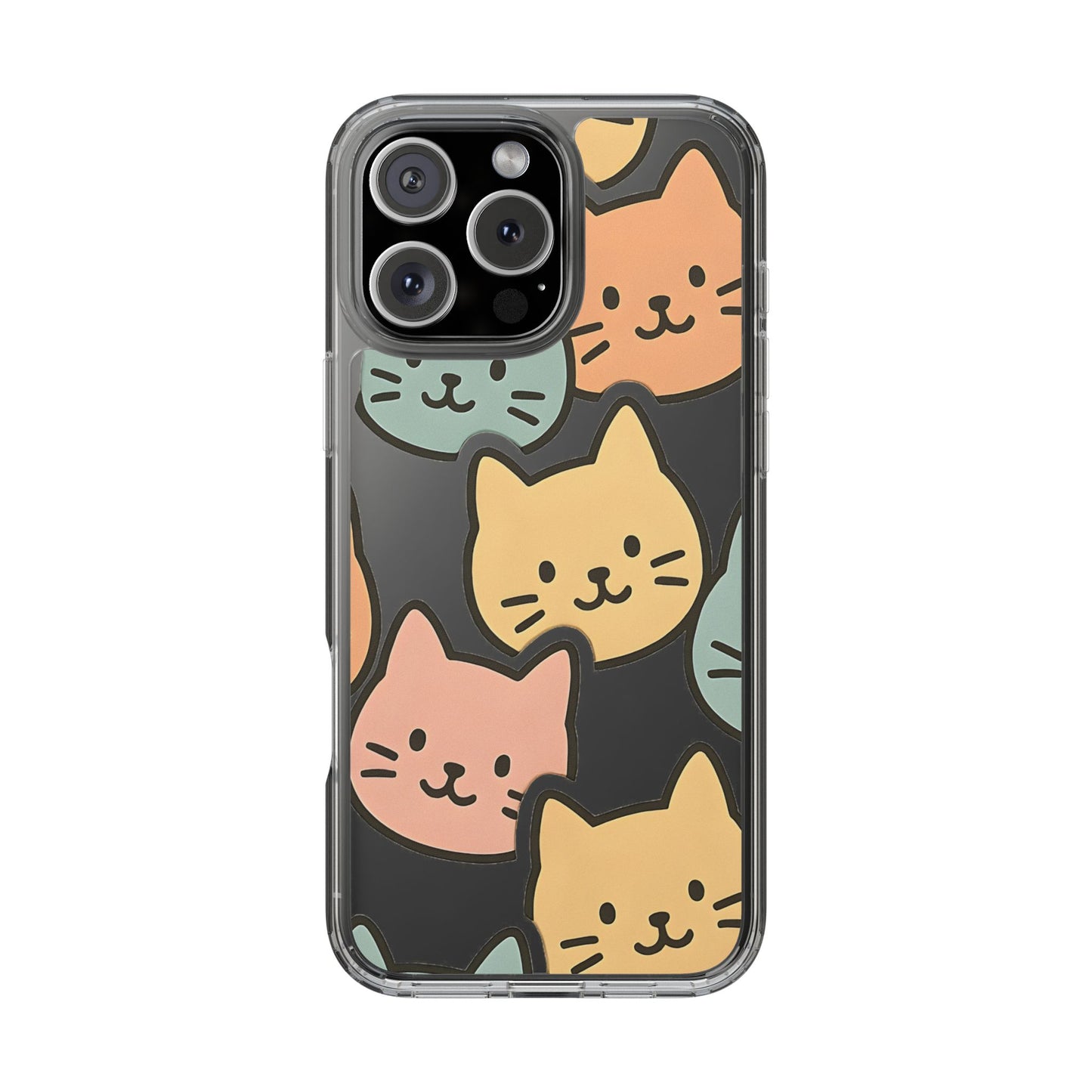 Clear Colorful Cat Pattern Case - Kawaii Aesthetic Transparent Cover for iPhone & Samsung