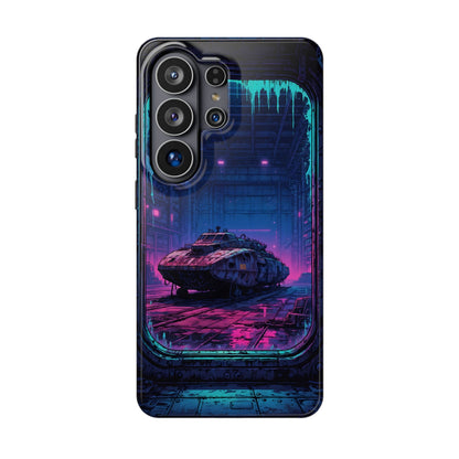 Cyberpunk Garage: Neon Sci-Fi Hover Tank MagSafe Case