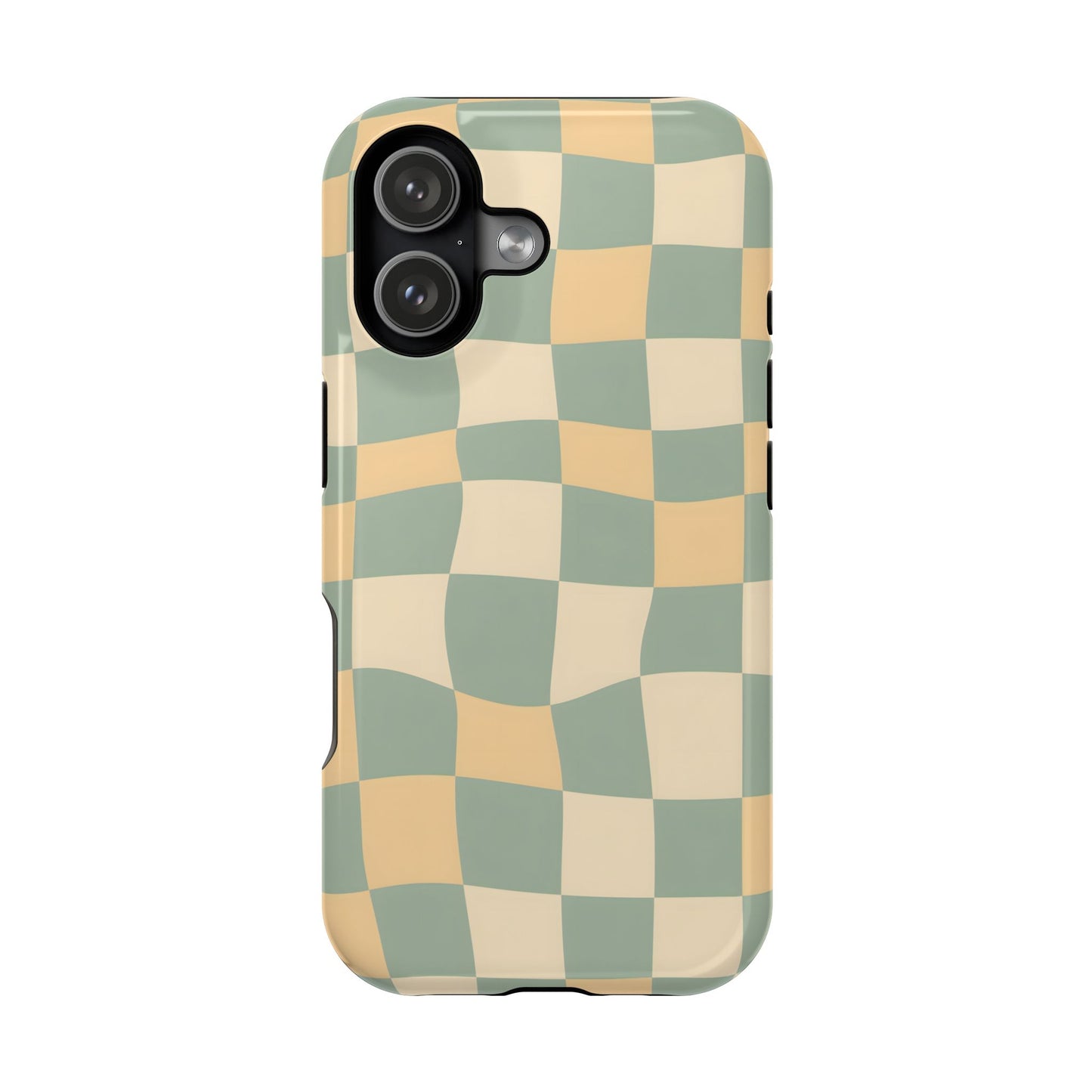 Wavy Sage & Cream Checkerboard Magnetic Case