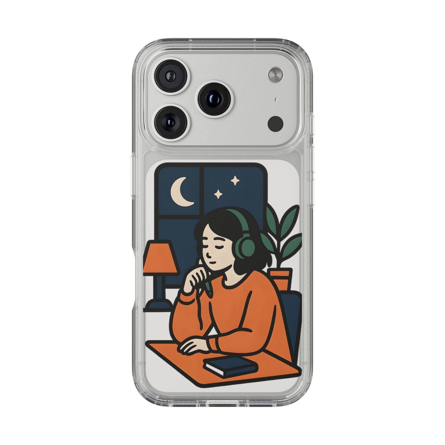 Clear Lofi Study Girl Case - Minimalist Aesthetic Transparent Cover for iPhone & Samsung