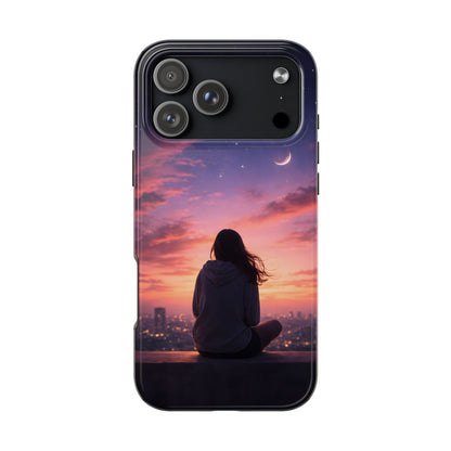 Dreamy Rooftop Sunset Tough Case - Lo-Fi Cityscape Cover for iPhone & Samsung