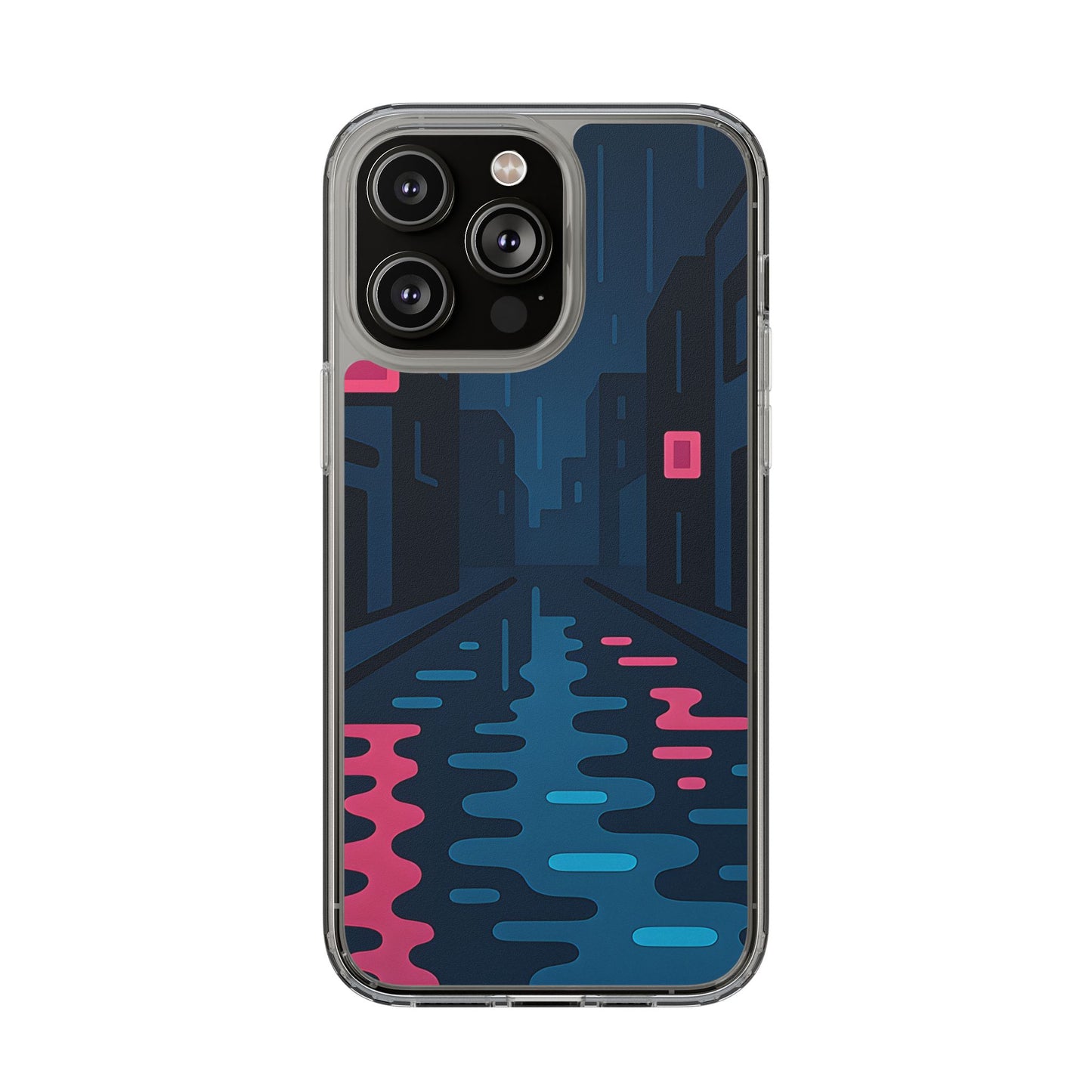 Clear Rainy Neon Street Case - Minimalist Urban Aesthetic Transparent Cover